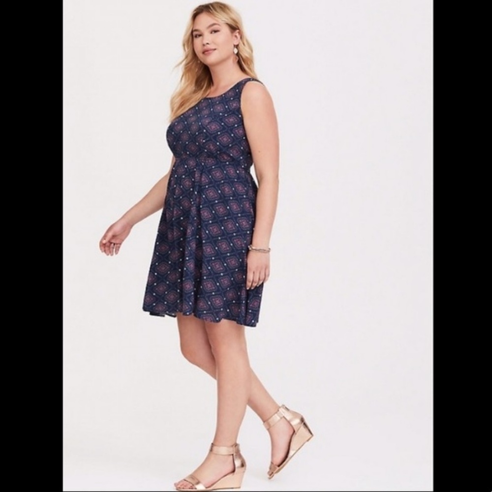 Torrid Navy Medallion Tie-Back Challis Dress